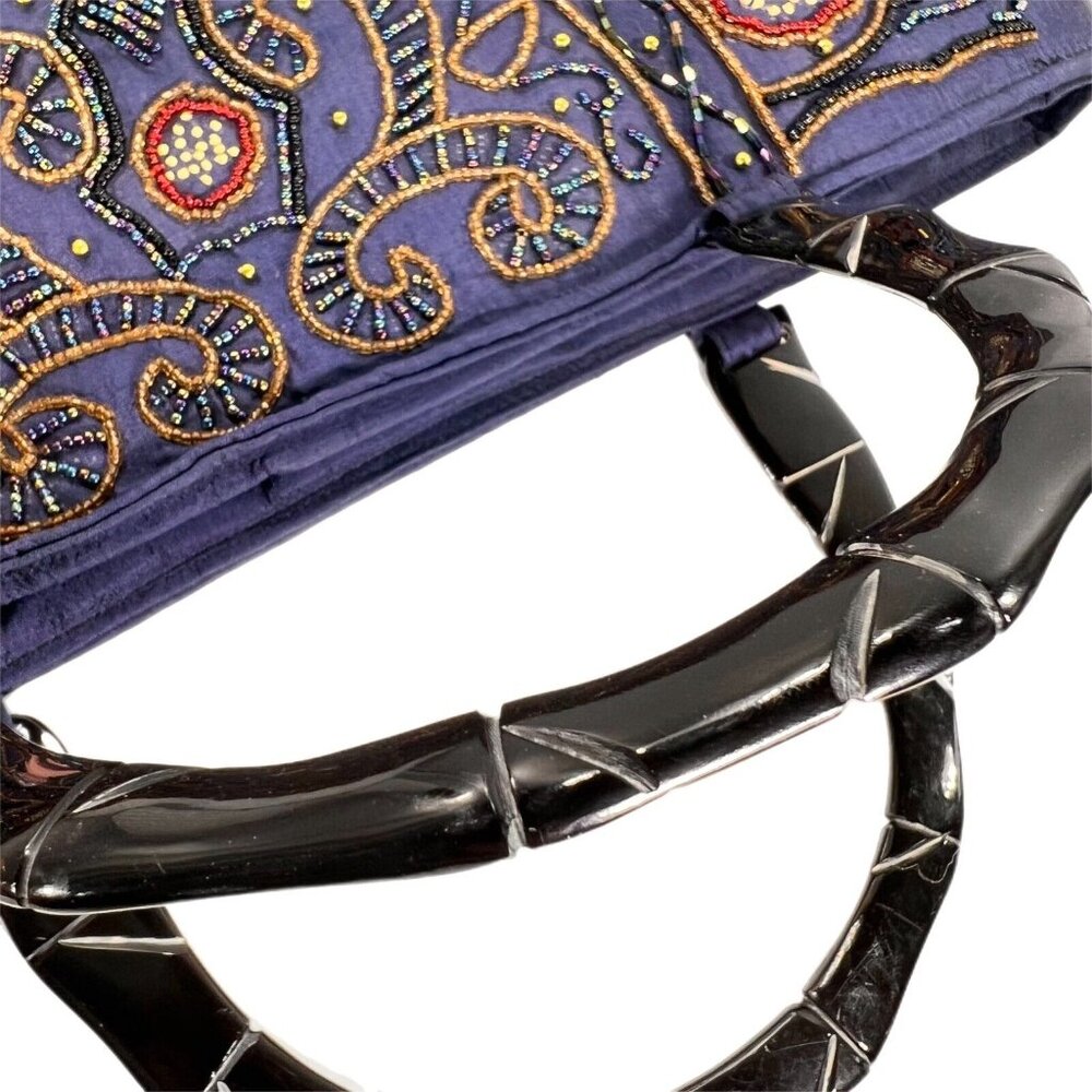 Blue Purple Beaded Purse Handbag Acrylic Bamboo style Handles Unbranded Zipper - Picture 9 of 14